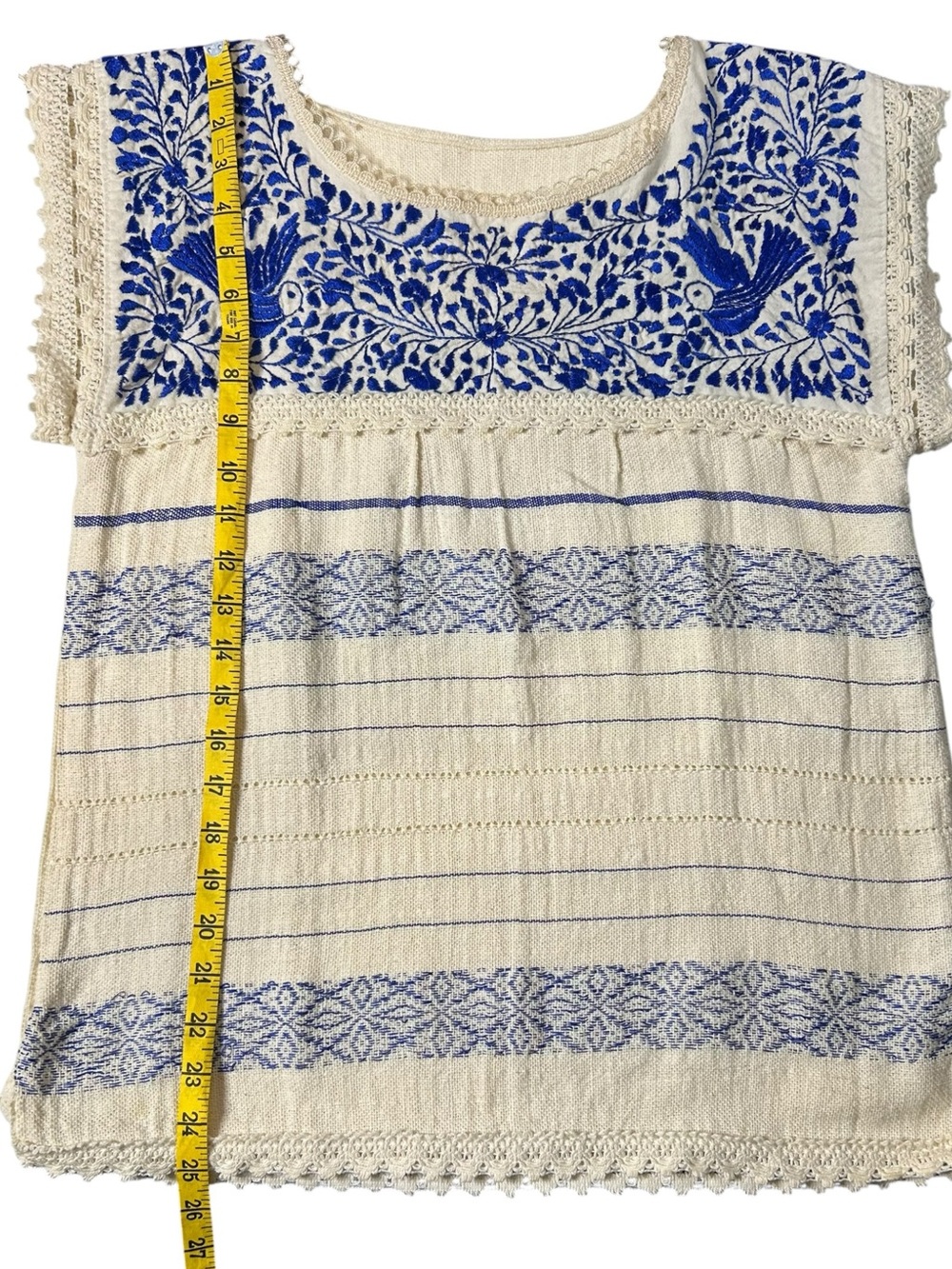 Vintage Handmade Oaxaca Embroidered Bird Huipil Boho Cotton Top - Picture 14 of 15